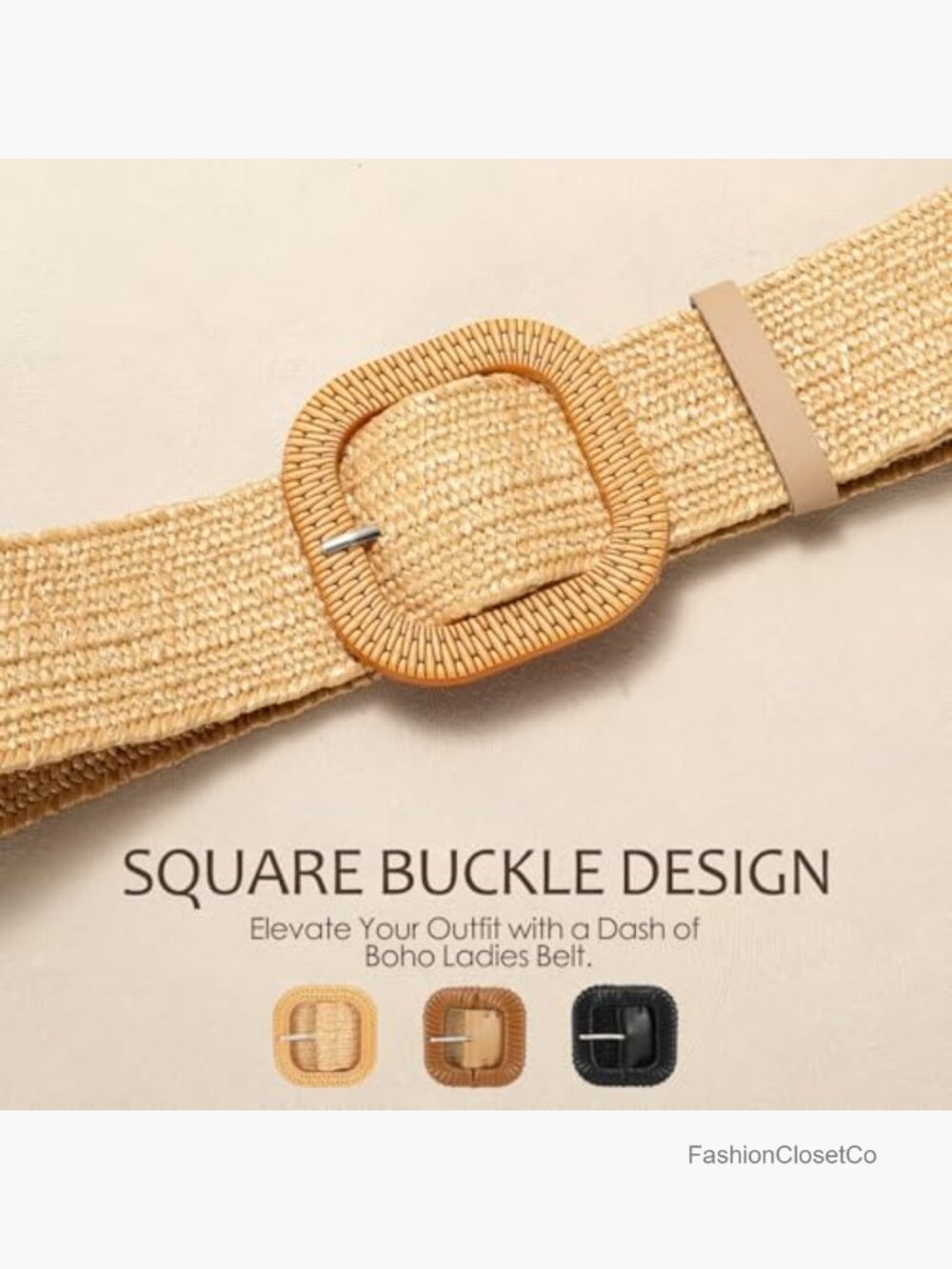 Straw Woven Stretchy Belt for Women Dresses, Wide Boho Elastic Belts - Picture 2 of 7